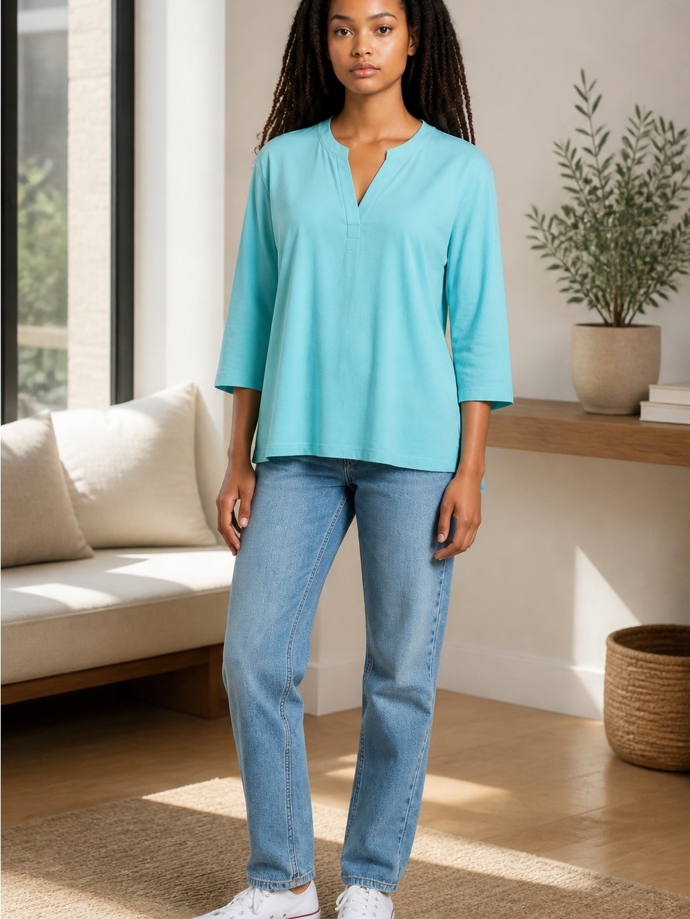 Ticticmix Aqua V-Neck Women's Top